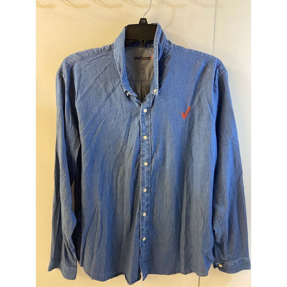 Verizon Wireless Classic Fit Button down 2x‎ denim Jean LS Shirt Top rn#51374